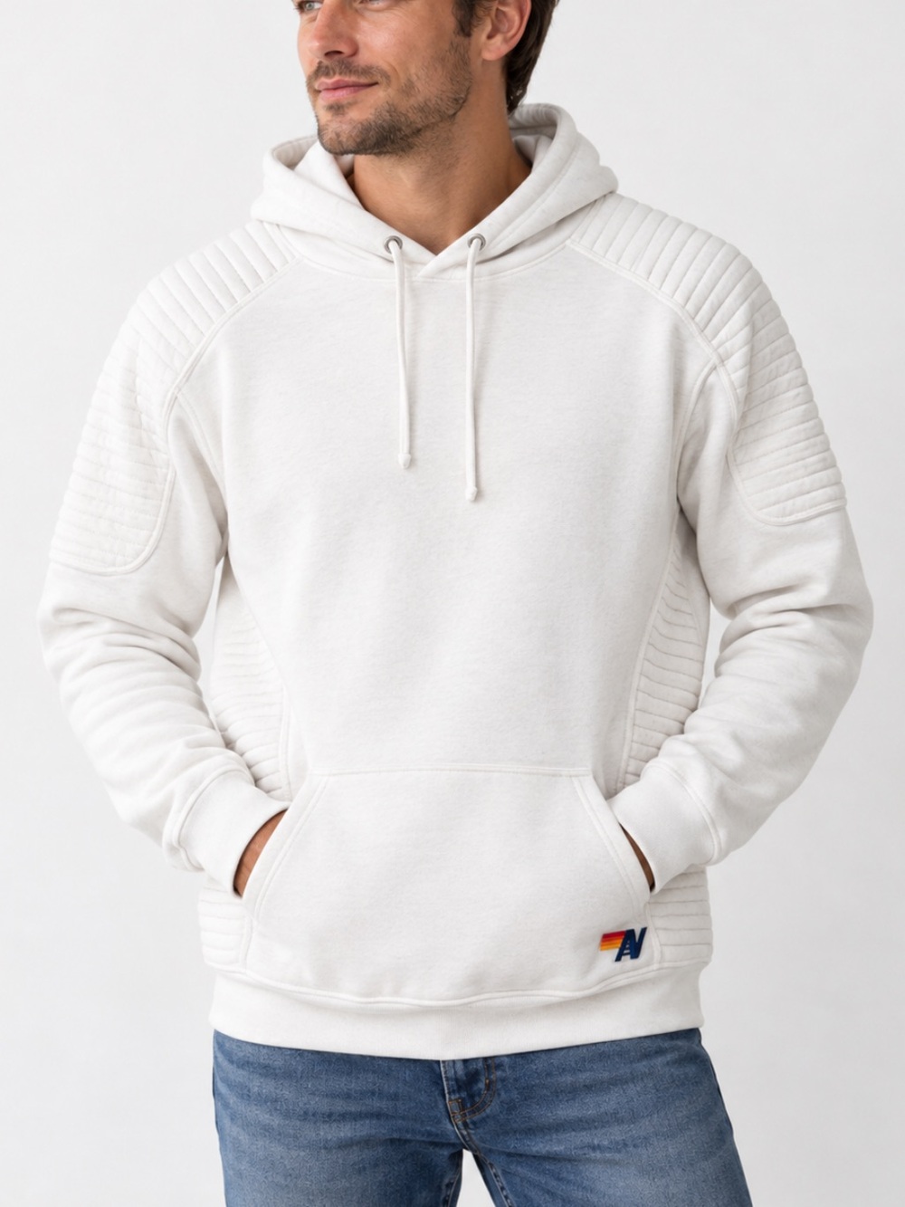 Aviator Nation White Quilted-Panel Men’s Hoodie